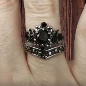 🖤⭐️Celestial Silver black Obsidian 2 piece ring.🖤⭐️